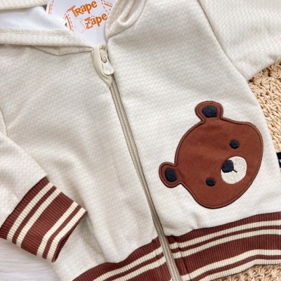 Conj. Jaqueta Ursinho com Pelinho e Calça de Moletom - Areia e Marrom